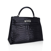 Load image into Gallery viewer, Kelly 32 Sellier Bag Black Crocodile with Palladium Hardware