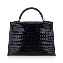 Load image into Gallery viewer, Kelly 32 Sellier Bag Black Crocodile with Palladium Hardware