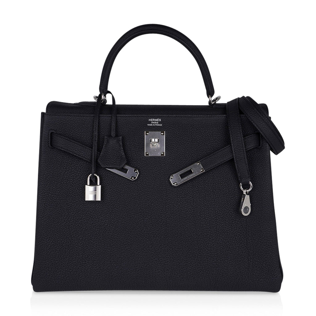 Kelly 35 Bag Black Retourne Togo Palladium Hardware New