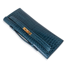 Load image into Gallery viewer, Kelly Cut Bag Blue Colvert Crocodile with Gold Hardware