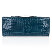 Load image into Gallery viewer, Kelly Cut Bag Blue Colvert Crocodile with Gold Hardware