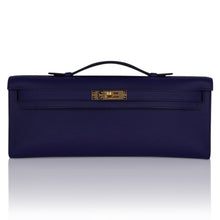 Load image into Gallery viewer, Kelly Cut Bag Blue Encre Swift with Gold Hardware