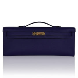 Kelly Cut Bag Blue Encre Swift with Gold Hardware