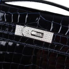 Load image into Gallery viewer, Kelly Cut Diamond Blue Marine Crocodile Bag Exquisite Clutch