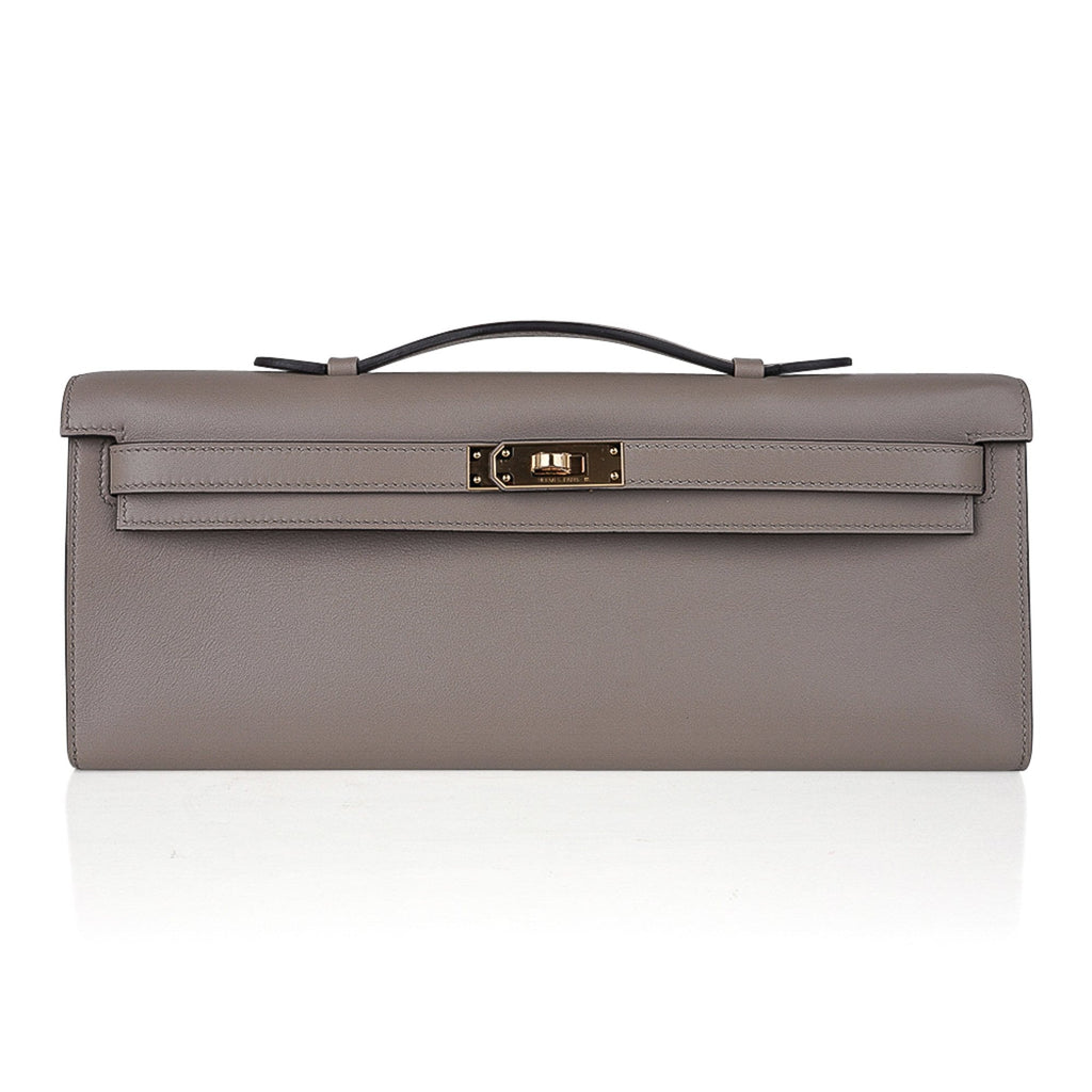 Kelly Cut Bag Gris Asphalte Gray Clutch Swift Gold Hardware