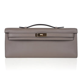 Kelly Cut Bag Gris Asphalte Gray Clutch Swift Gold Hardware