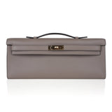 Kelly Cut Bag Gris Asphalte Gray Clutch Swift Gold Hardware