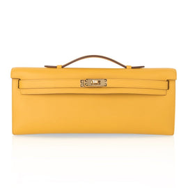 Kelly Cut Bag Jaune Ambre Clutch Swift Gold Hardware New