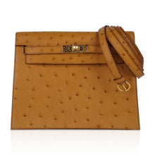 Load image into Gallery viewer, Kelly Danse Bag Tabac Camel Ostrich with Gold Hardware