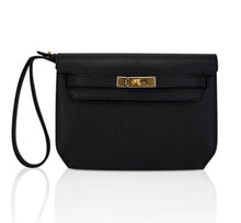 Load image into Gallery viewer, Kelly Depeches 25 Pouch Black Galop D’Leather with Gold Hardware