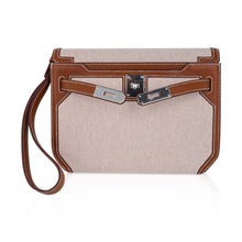 Load image into Gallery viewer, Kelly Depeches 25 Pouch Toile &amp; Fauve Barenia Trim with Palladium Hardware