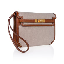 Load image into Gallery viewer, Kelly Depeches 25 Pouch Toile / Fauve Barenia Trim Gold Hardware