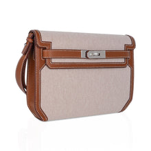 Load image into Gallery viewer, Kelly Depeches 25 Pouch Toile &amp; Fauve Barenia Trim with Palladium Hardware