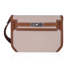 Load image into Gallery viewer, Kelly Depeches 25 Pouch Toile &amp; Fauve Barenia Trim with Palladium Hardware