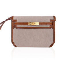 Load image into Gallery viewer, Kelly Depeches 25 Pouch Toile / Fauve Barenia Trim Gold Hardware