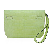Load image into Gallery viewer, Kelly Depeches 25 Pouch Jaune Bourgeon Matte Alligator Palladium Hardware
