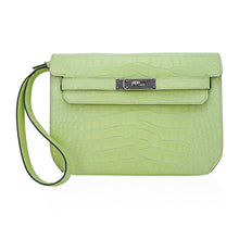 Load image into Gallery viewer, Kelly Depeches 25 Pouch Jaune Bourgeon Matte Alligator Palladium Hardware