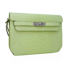 Load image into Gallery viewer, Kelly Depeches 25 Pouch Jaune Bourgeon Matte Alligator Palladium Hardware