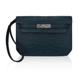 Kelly Depeches 25 Pouch Vert Rousseau Matte Alligator Palladium Hardware
