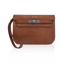 Load image into Gallery viewer, Kelly Depeches 25 Pouch Matte Gold Alligator with Palladium Hardware
