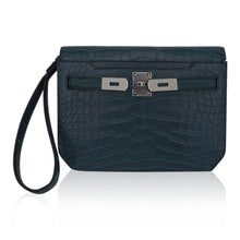 Load image into Gallery viewer, Kelly Depeches 25 Pouch Vert Rousseau Matte Alligator Palladium Hardware