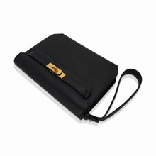 Load image into Gallery viewer, Kelly Depeches 25 Pouch Black Galop D’Leather with Gold Hardware