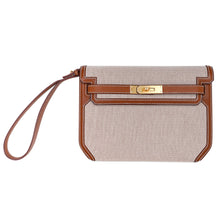 Load image into Gallery viewer, Kelly Depeches 25 Pouch Toile / Fauve Barenia Trim Gold Hardware