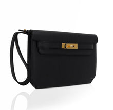 Load image into Gallery viewer, Kelly Depeches 25 Pouch Black Galop D’Leather with Gold Hardware