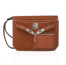 Load image into Gallery viewer, Kelly Depeches Touch Pouch 25 Bag Fauve Barenia Faubourg Leather and Gold Matte Alligator with Palladium Hardware