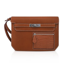 Load image into Gallery viewer, Kelly Depeches Touch Pouch 25 Bag Fauve Barenia Faubourg Leather and Gold Matte Alligator with Palladium Hardware