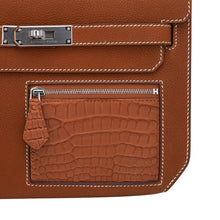 Load image into Gallery viewer, Kelly Depeches Touch Pouch 25 Bag Fauve Barenia Faubourg Leather and Gold Matte Alligator with Palladium Hardware