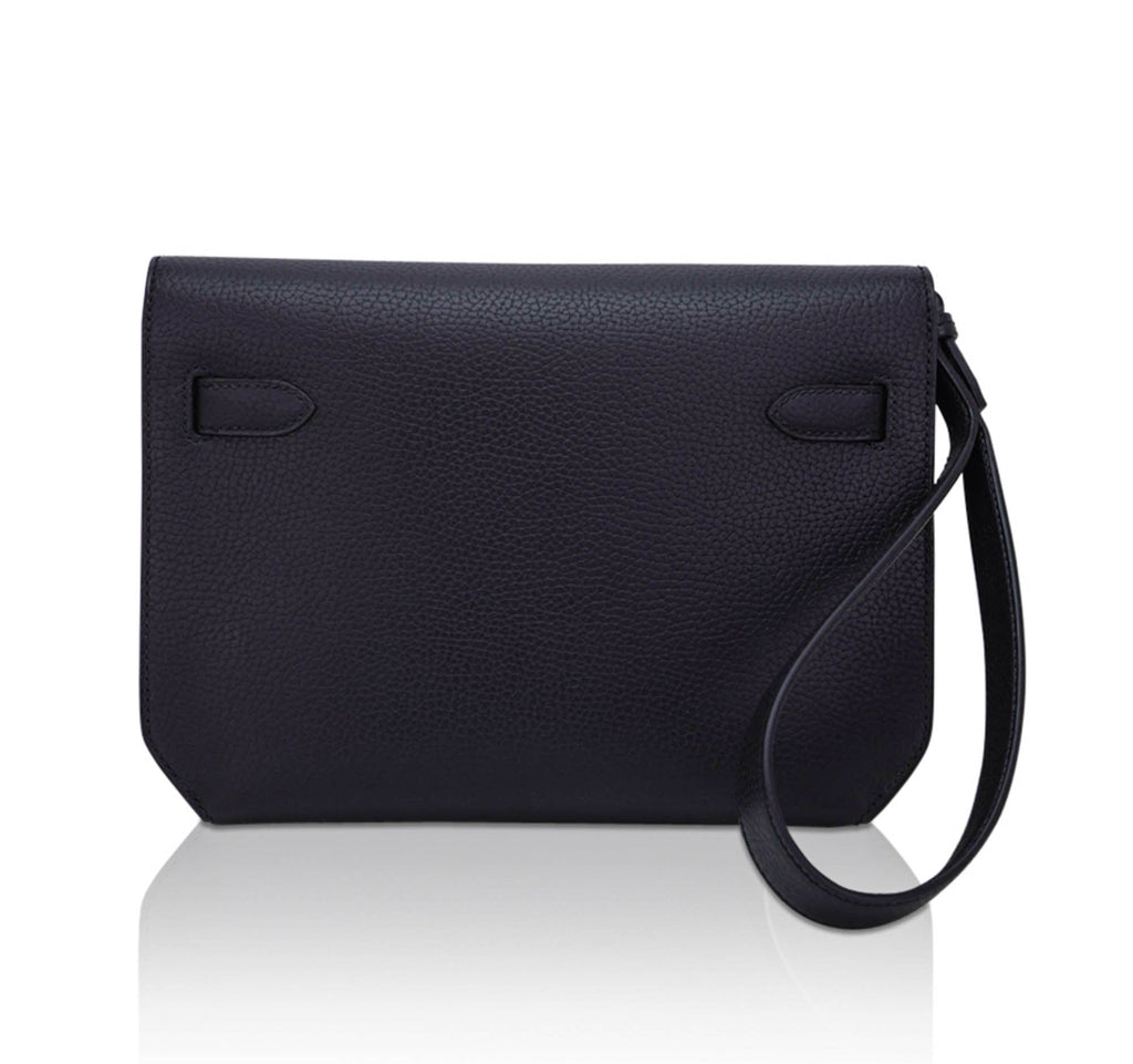 Kelly Depeches 25 Pouch Bag Blue Ocean Togo Leather with Palladium Hardware