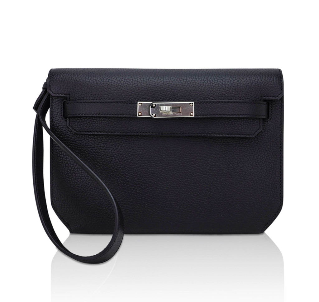 Kelly Depeches 25 Pouch Bag Blue Ocean Togo Leather with Palladium Hardware