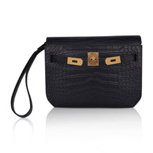 Load image into Gallery viewer, Kelly Depeches 25 Pouch Black Matte Alligator Gold Hardware New