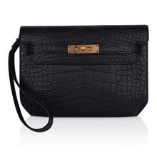 Load image into Gallery viewer, Kelly Depeches 25 Pouch Black Matte Alligator Gold Hardware New