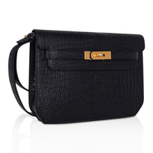 Load image into Gallery viewer, Kelly Depeches 25 Pouch Black Matte Alligator Gold Hardware New