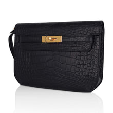 Load image into Gallery viewer, Kelly Depeches 25 Pouch Black Matte Alligator Gold Hardware New