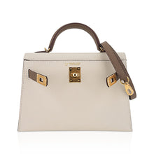 Load image into Gallery viewer, Special Order HSS Mini Kelly 20 Bag Sellier Craie &amp; Etoupe Epsom Leather with Gold Hardware