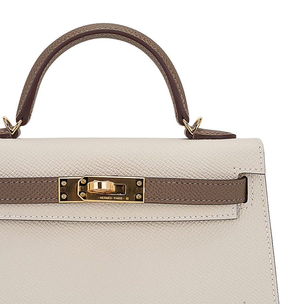 Special Order HSS Mini Kelly 20 Bag Sellier Craie & Etoupe Epsom Leather with Gold Hardware