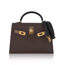 Load image into Gallery viewer, Special Order HSS Mini Kelly 20 Sellier Bag Ecorce Etoupe and Black with Gold Hardware