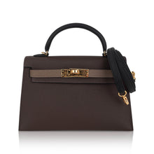 Load image into Gallery viewer, Special Order HSS Mini Kelly 20 Sellier Bag Ecorce Etoupe and Black with Gold Hardware