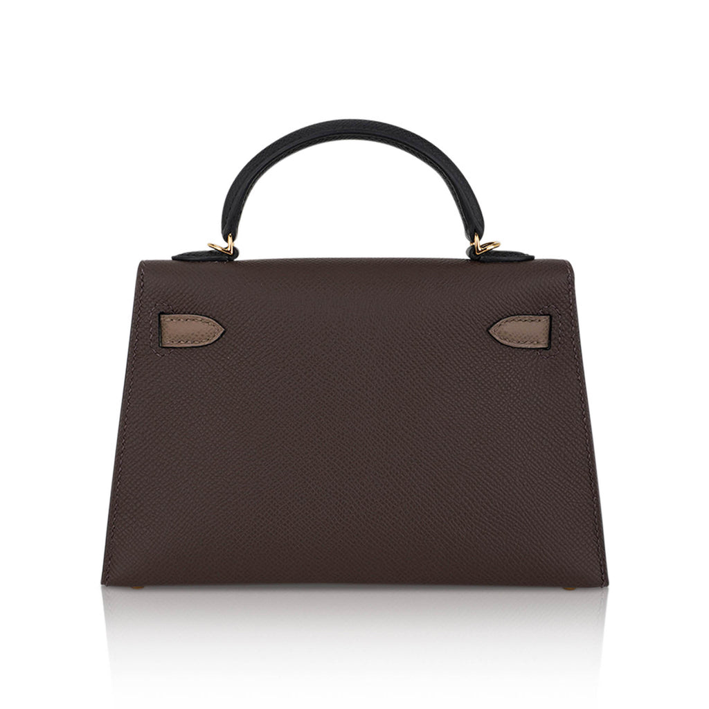 Special Order HSS Mini Kelly 20 Sellier Bag Ecorce Etoupe and Black with Gold Hardware