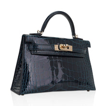 Load image into Gallery viewer, Limited Edition Verso Mini Kelly 20 Sellier Bag Vert Rousseau &amp; Blue Paon Alligator with Permabrass Hardware