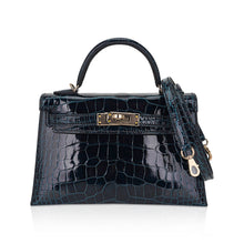 Load image into Gallery viewer, Limited Edition Verso Mini Kelly 20 Sellier Bag Vert Rousseau &amp; Blue Paon Alligator with Permabrass Hardware