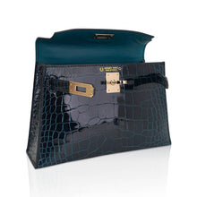 Load image into Gallery viewer, Limited Edition Verso Mini Kelly 20 Sellier Bag Vert Rousseau &amp; Blue Paon Alligator with Permabrass Hardware