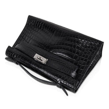 Load image into Gallery viewer, Kelly Pochette Bag Matte Black Crocodile Clutch Palladium