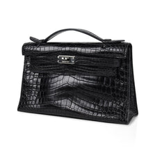 Load image into Gallery viewer, Kelly Pochette Bag Matte Black Crocodile Clutch Palladium