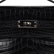 Load image into Gallery viewer, Kelly Pochette Bag Matte Black Crocodile Clutch Palladium