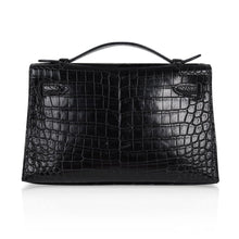 Load image into Gallery viewer, Kelly Pochette Bag Matte Black Crocodile Clutch Palladium