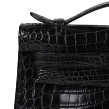 Load image into Gallery viewer, Kelly Pochette Bag Matte Black Crocodile Clutch Palladium